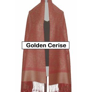 brand new GOLDEN CERISE PAISLEY 70% Cashmere 30% Silk Pashmina Shawl